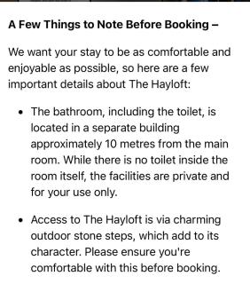 The Hay Loft - private bathroom in separate building 10 metres away - 8