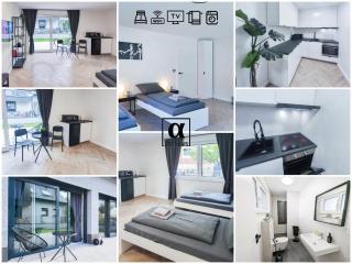 ALFA Stuttgart Doppelzimmer mit Teeküche und Terrasse Porsche Bosch l Gemeinschaftsbad WIFI SmartTV l Double room with kitchenette and terrace l shared bathroom BS21A5 - 0