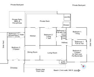 Lovely Central, Near Beach, 2 King Beds, Huge Private Yard, Deck, Patio, Firepit, & BBQ, Ocean View - 9