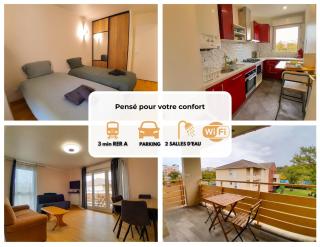 Appartement T3 avec 2 Salles d'eau, Parking & Balcon - RER A à 3 min - 0