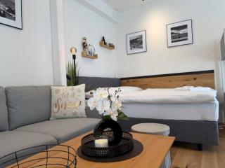 Luxusní studio 22 s exklusivní bufetovou snídaní - novostavba v samotném srdci Harrachova - Privátní parkování zdarma u vlastního venkovního posezení - 150 m od sjezdovky - Smart TV - WiFi - Satelit - 1