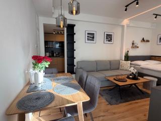 Luxusní studio 22 s exklusivní bufetovou snídaní - novostavba v samotném srdci Harrachova - Privátní parkování zdarma u vlastního venkovního posezení - 150 m od sjezdovky - Smart TV - WiFi - Satelit - 9