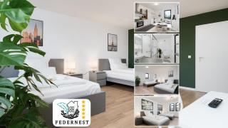 Einfach aber sehr komfortabel - Wohnung für 12 Personen - 2xWC - Gruppen, Messe, Monteure, Studenten - Voll ausgestattet - 6 Betten 140x200cm hochwertig, 3 Smart-TV 55 Zoll Netflix, 1000 Mbit WLAN, voll ausgestattete Küche - 0