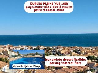 duplex pleine vue mer piscine plage a pied 5 minutes internet parking - Fleury - 0