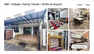 KLIA Transit Home with 2 Covered Parking - 4 Rooms, 12 Beds - 10 Min to Airport - 9