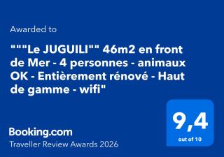 "Le JUGUILI" 46m2 en front de Mer - 4 personnes - animaux OK - Entièrement rénové - Haut de gamme - wifi - 9