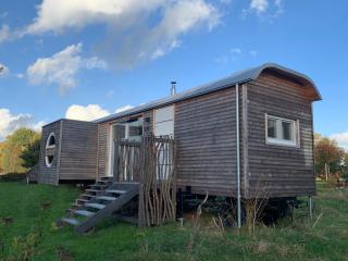 Zirkuswagen auf Rädern, Tinyhouse, Tinyhaus, auf grüner Wiese, ländlich, nahe Hamburg - 0