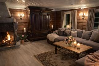 Eventyrlig Tømmerhytte på Gårdstun - 1