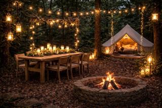 Peaceful Bell Tent Campsite with Fire Pit & String Lights Near Madison Township, Indiana - 0