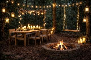 Peaceful Bell Tent Campsite with Fire Pit & String Lights Near Madison Township, Indiana - 1