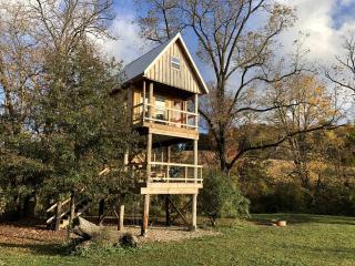 Rustic Off-Grid Treehouse Glamping Retreat with Cozy Loft Beds & Fire Ring near Dillon State Park, Frazeysburg, Ohio - 0