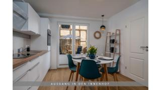 Apartment Leinetal mit Kamin & Kaminholz, 1-3 Personen , Schlafzimmer mit Boxspringbett 180x200 & hochwertige Hotelbettwäsche, bequemes Einzelbett im Wohnzimmer, Terrasse, Einbauküche, - 8