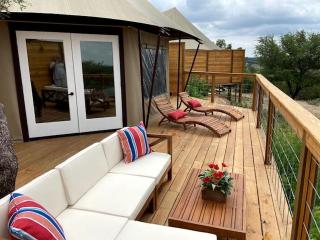 Scenic Hill Country Safari Tent Retreat with Hot Tub near Lake Travis in Marble Falls, Texas - 6
