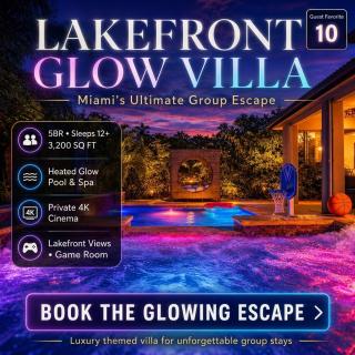 Luxury Miami Lakefront Glow Villa - 5BR - 4K Cinema - Heated Pool and Spa - 0