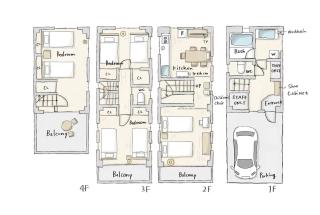 OMOYI-HOUSE Spacious 4BR Sleeps 8 in Shinjuku-Yoyogi Private 4 Floors with Big Balcony Near Gyoen Takashimaya Isetan - 8