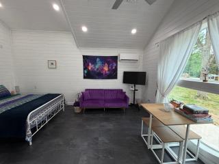 Purple Tiny Home With Fire Pit and Nature - 3