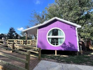 Purple Tiny Home With Fire Pit and Nature - 9
