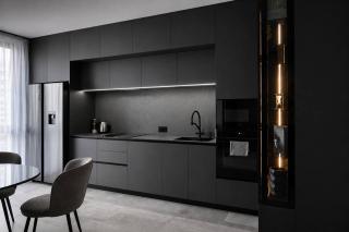 Modern Dark Minimalist Apartment with Panoramic Views - 9