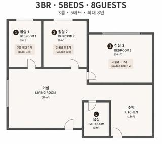 3BR, 5beds, 8Guests, Airport Bus stop 2min, Line 2 Sindorim, Gocheok Sky Dome - 9