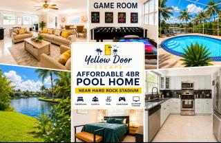 4bdrm Waterfront salt water Pool home with Outdoor theater Game Rm Make up vanities in every room Perfect for Game days and concerts trips to Miami Hard rock stadium and hotel 15 mins away - 0