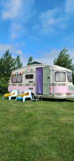 Roze retro caravan nabij het Sneekermeer - 0