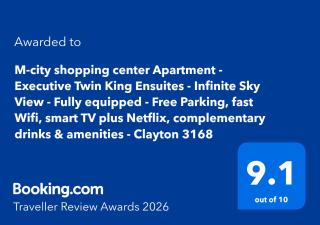 M-city shopping center Apartment - Executive Twin King Ensuites - Infinite Sky View - Fully equipped - Free parking, fast Wifi, smart TV plus Netflix, complementary drinks & amenities - Clayton, 3168, Victoria, Australia - 9