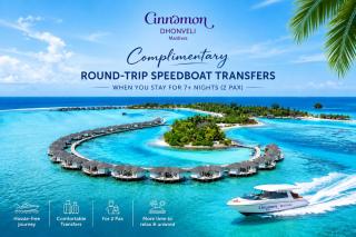 Cinnamon Dhonveli Maldives - Complimentary Speedboat Return for 2 pax on 7 nights or more stays valid to 31 Oct 2027 & up to 2 kids stay free - 0