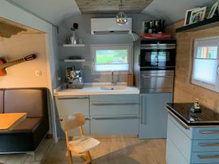Zirkuswagen auf Rädern, Tinyhouse, Tinyhaus, auf grüner Wiese, ländlich, nahe Hamburg, Natur - 9