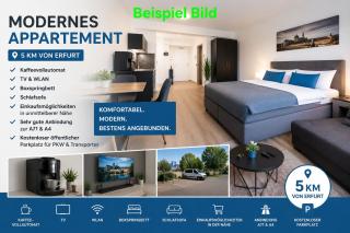 Modernes Appartement nur 5 km von Erfurt, stilvoll komfortabel und perfekt angebunden, Kaffeevollautomat, TV, WLAN, Schlafsofa und Einkaufsmöglichkeiten in der Nähe, hervorragende Anbindung zur A4 und A71, kostenlose öff Parkplätze für PKW und Transporter - 9