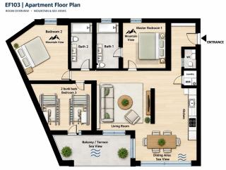Modern Top Floor Sea View 3BR with Pools, Spa & Fitness - 3