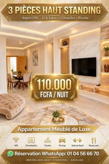 3 Pièces Haut Standing - Angré Nouveau CHU - 2 Douches, Piscine & Parking - 2