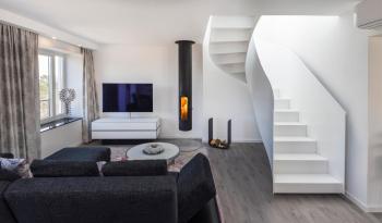 Penthouse mit Dachterrasse, Meerblick, Klimaanlage, Gasgrill, Kamin, Luxus-Design-Apartment, 2 Minuten zum Strand, Binz (Foto 2)