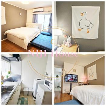 New!편의점10초#신주쿠2분#신오쿠보역5분#12평#최대3명#부엌침실#나리타공항50분#러블리아파트#고급매트리스, Токио (фото 4)