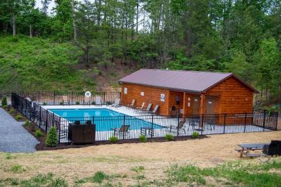 Cozy 2BR cabin wviews, hot tub, game room, pool access, near Dollywood free ticket daily!