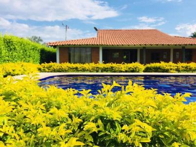 Disfrute cabaña cálida, con piscina y zonas verdes