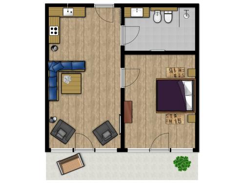 1 queen bed, 1 sofa bed