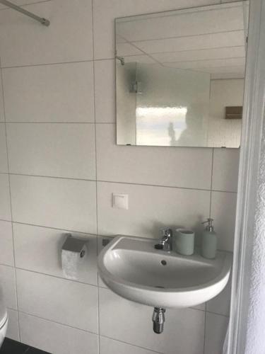 a bathroom sink with a mirror above it, Hotel de Raket in Rogat