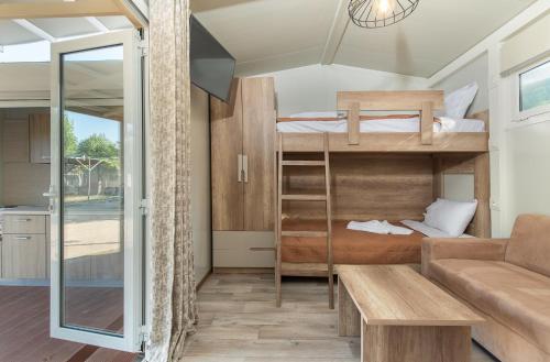 1 king bed, 1 bunk bed, 2 sofa beds