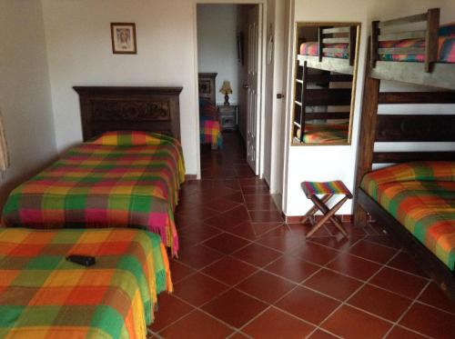 1 double bed, 2 twin beds, 3 bunk beds
