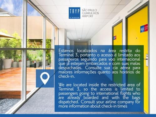 TRYP BY WYNDHAM São Paulo Airport - Hotel de Transito Terminal 3 -Lado Ar - Área restrita á passageiros já embarcados - Piso 1