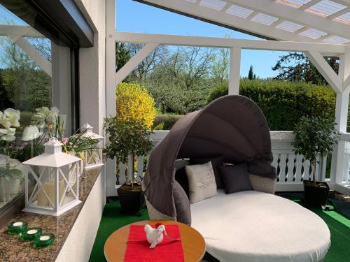 Balkons/terase, Ferienhaus zur Waldauer Höhe mit 3 SZ, 120qm & 40qm Balkon (Ferienhaus zur Waldauer Hohe mit 3 SZ, 120qm & 40qm Balkon) in Nahetal-Waldau