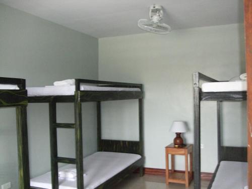 1 queen bed, 3 bunk beds