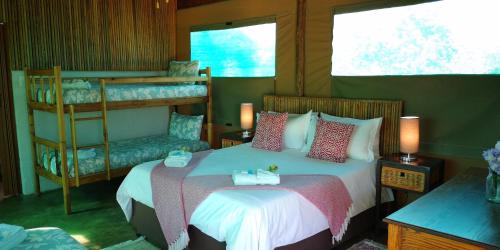 1 queen bed, 1 bunk bed, 1 sofa bed
