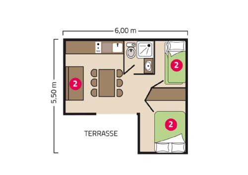 2 bedrooms, 3 beds