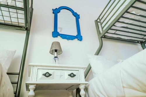 1 double bed, 3 bunk beds
