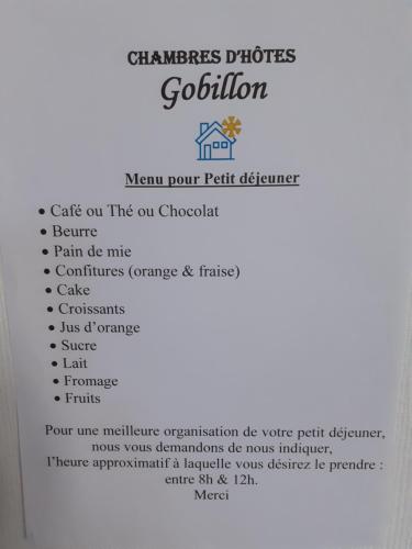 Chambres d'hôtes GOBILLON