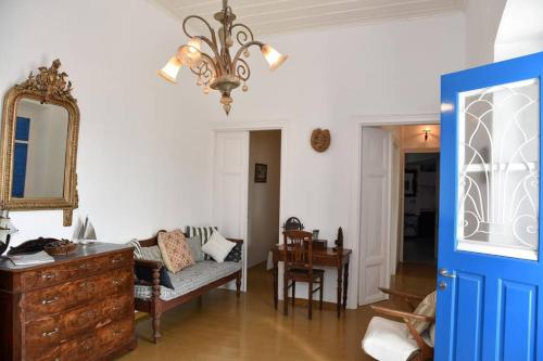 Traditional cycladic house with view in Andros