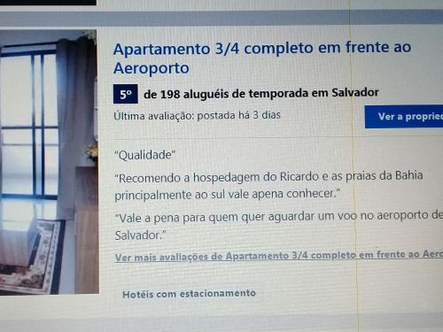 Apartamento 3/4 completo em frente ao Aeroporto