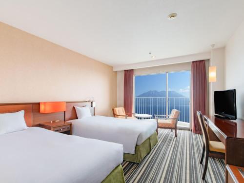 Standard Twin Room with Sakurajima View - No Room Cleaning Service