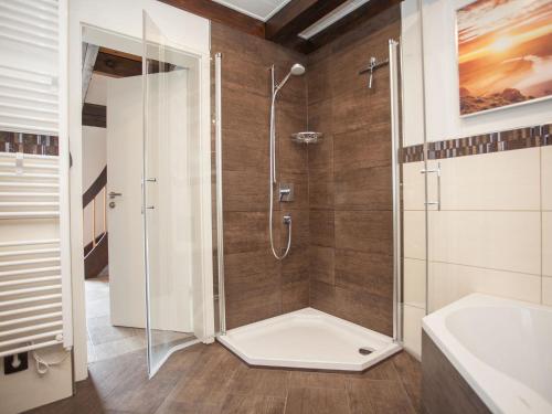 Bathroom, Stylish holiday home near Winterberg with private sauna house, terrace and garden in Hildfeld
